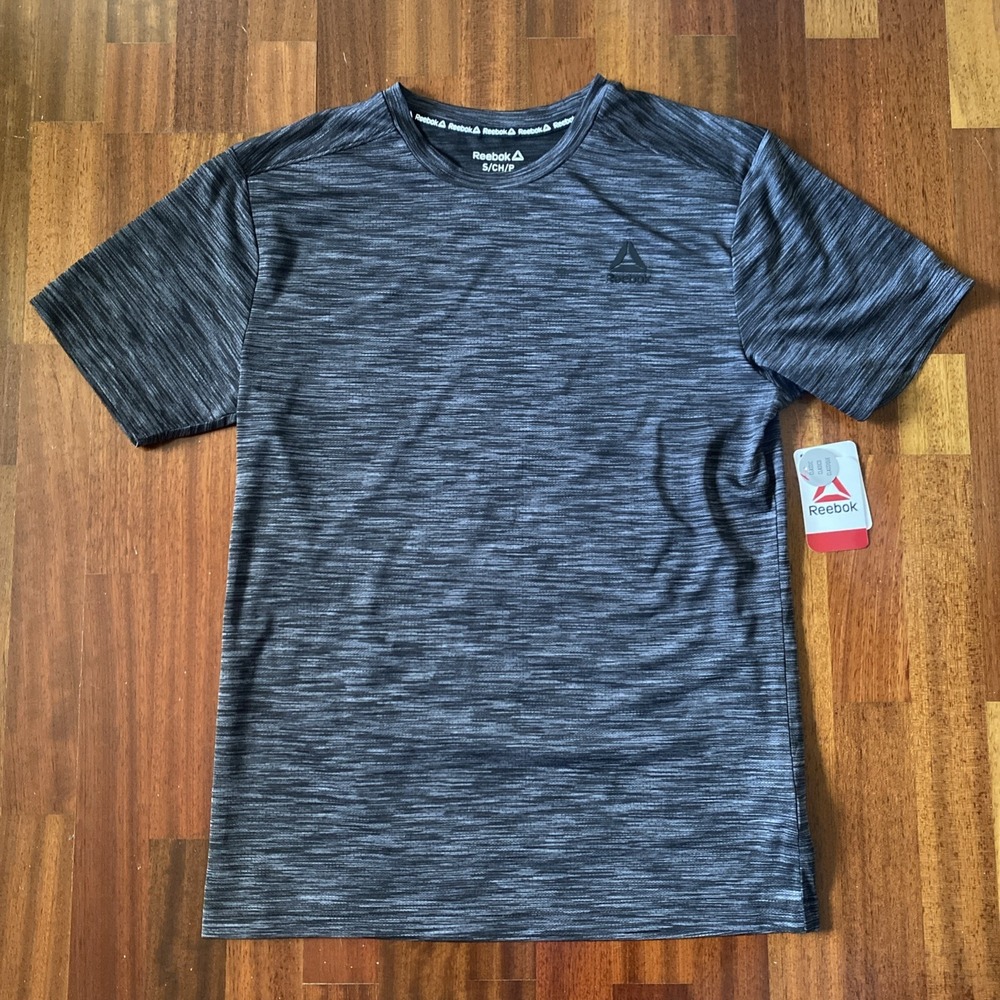 Reebok Mens Stride Performance Short Sleeve T-Shirt Small Black Heather‎ NWT